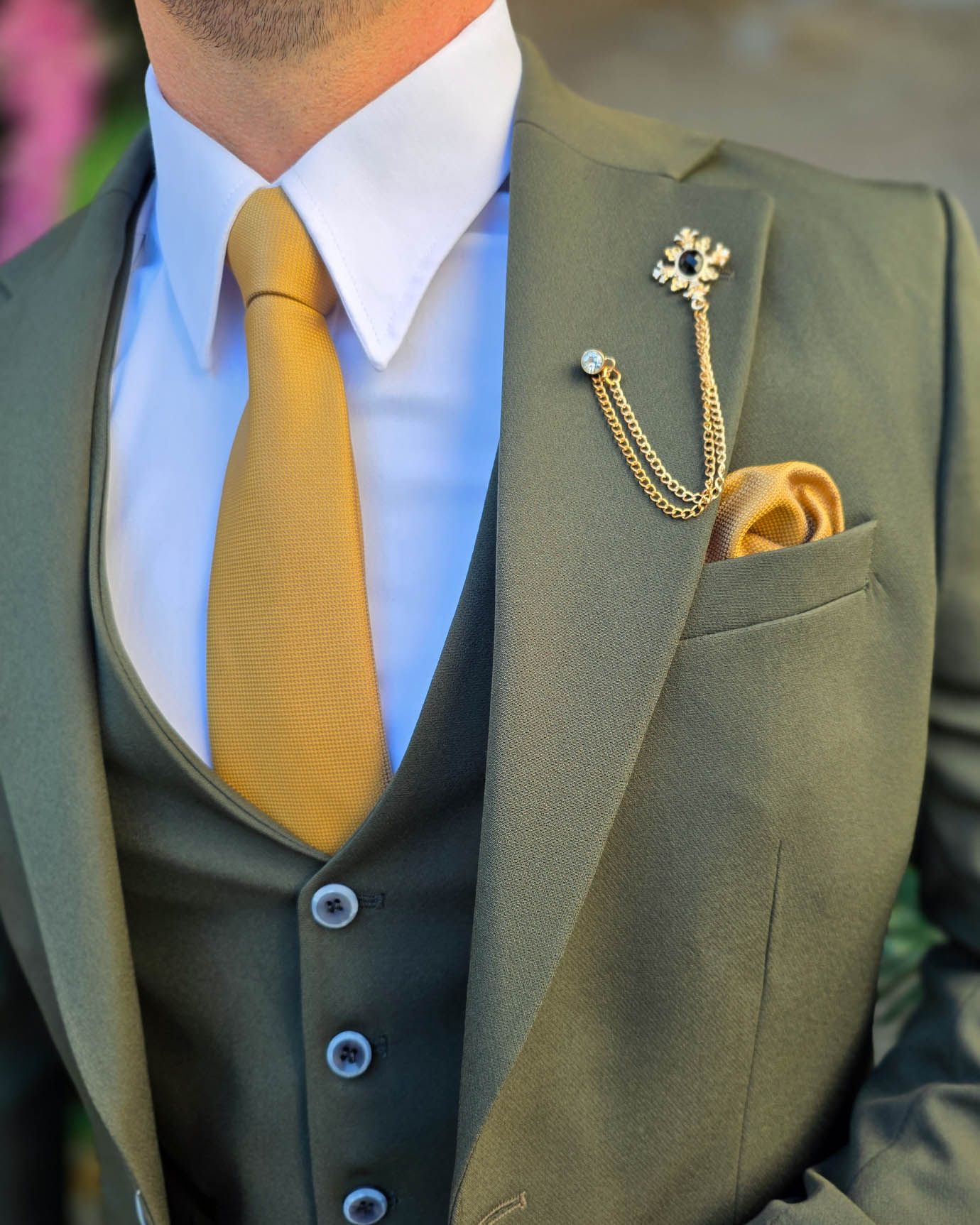 Costum de bărbați, Verde inchis: Sacou, Vesta si Pantalon- C5384 - imagine 5