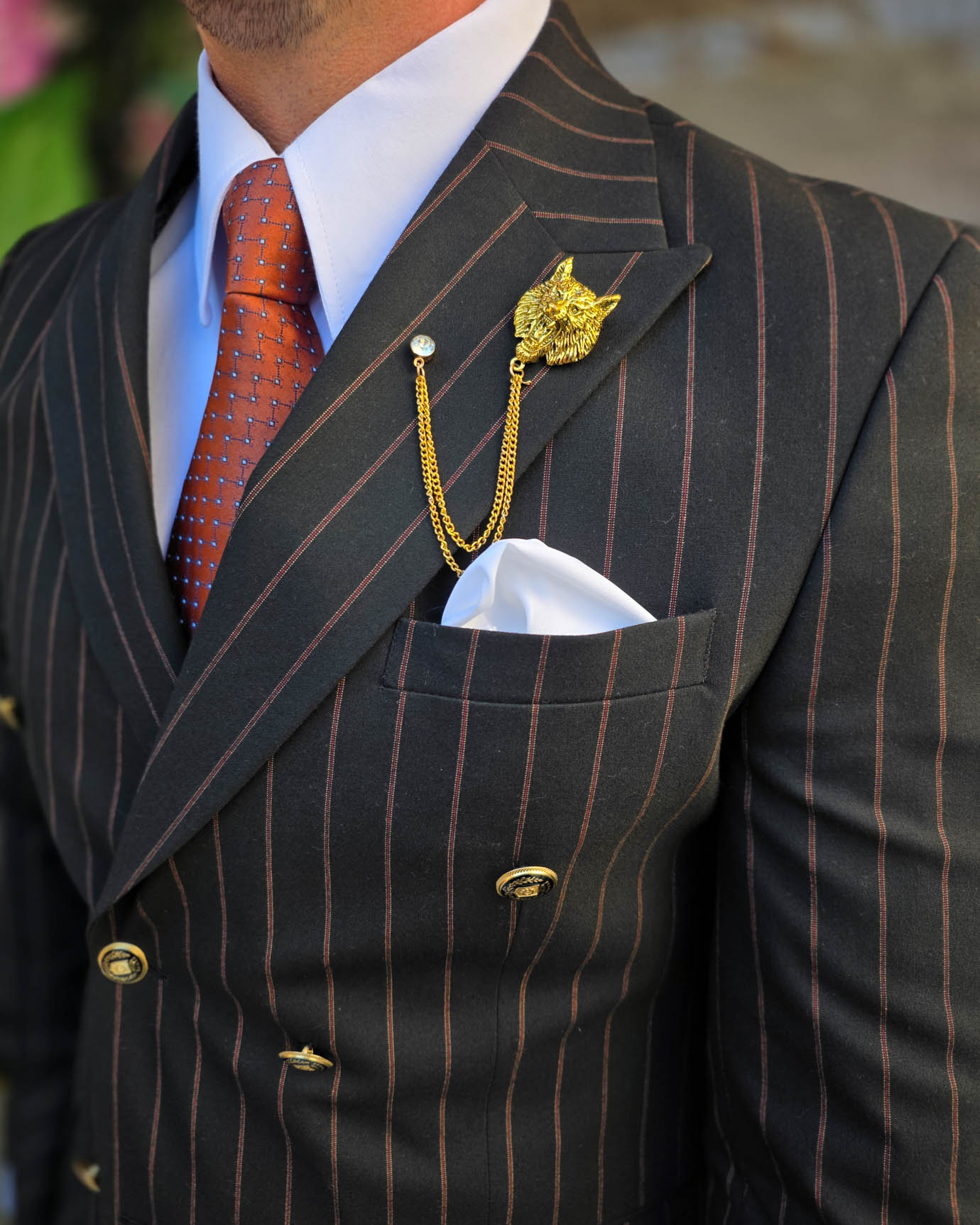 Costum de bărbați, Negru cu dungi: Sacou si Pantalon, Double Breasted- C5385 - imagine 10