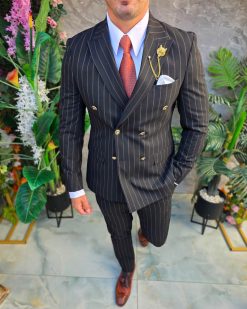Alternative view of Costum de bărbați, Negru cu dungi: Sacou si Pantalon, Double Breasted- C5385