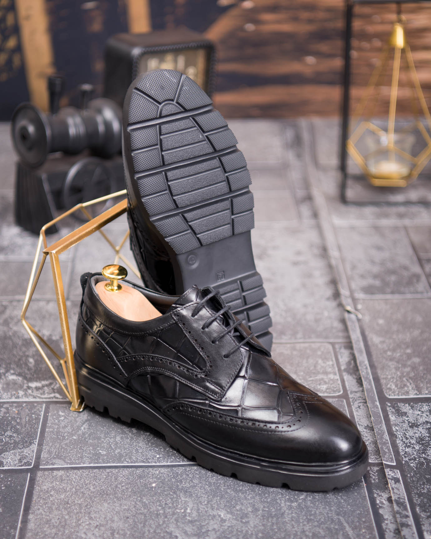 Pantofi bărbătești eleganți, Negru– Piele naturală- P1937 - imagine 2