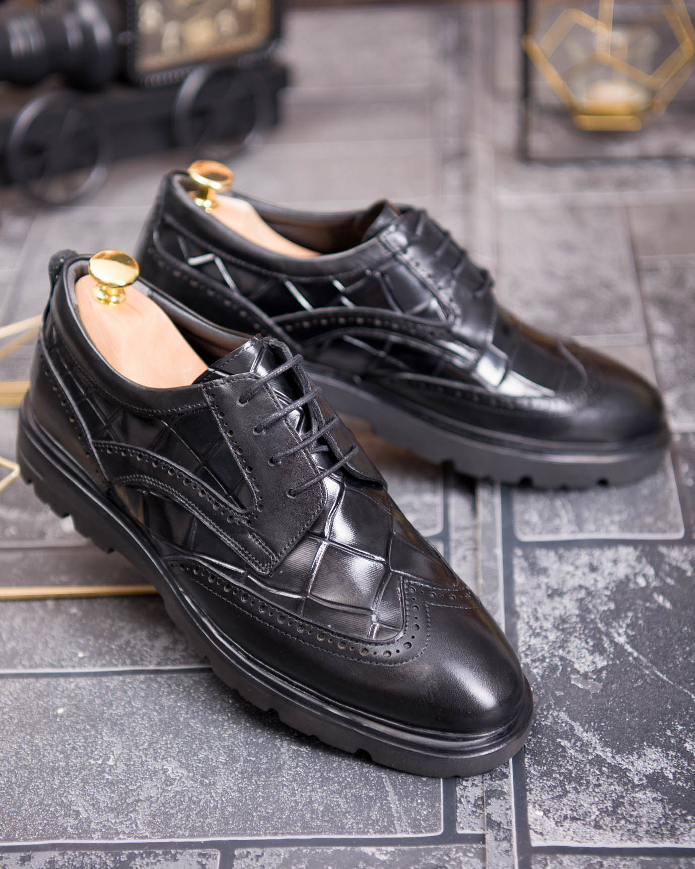 Pantofi bărbătești eleganți, Negru– Piele naturală- P1937 - imagine 4