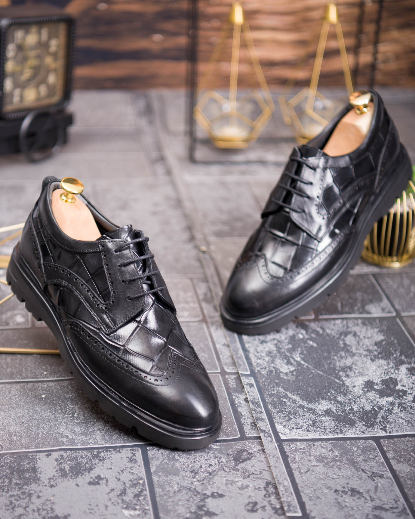 Pantofi bărbătești eleganți, Negru– Piele naturală- P1937 - imagine 6