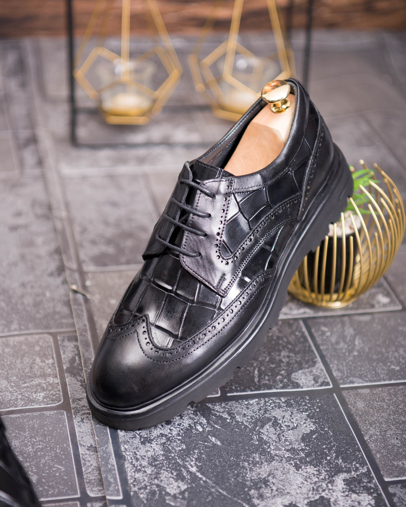 Pantofi bărbătești eleganți, Negru– Piele naturală- P1937 - imagine 7