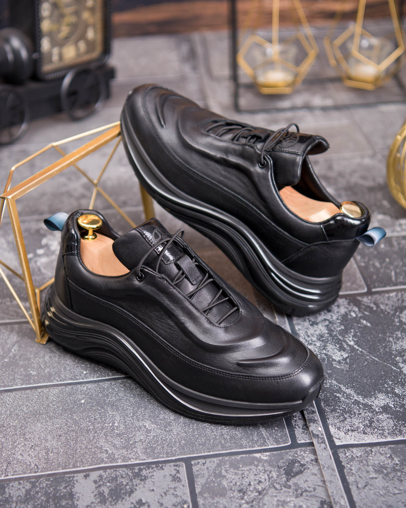 Pantofi bărbătești sport, Negru– Piele naturală- P1939 - imagine 2