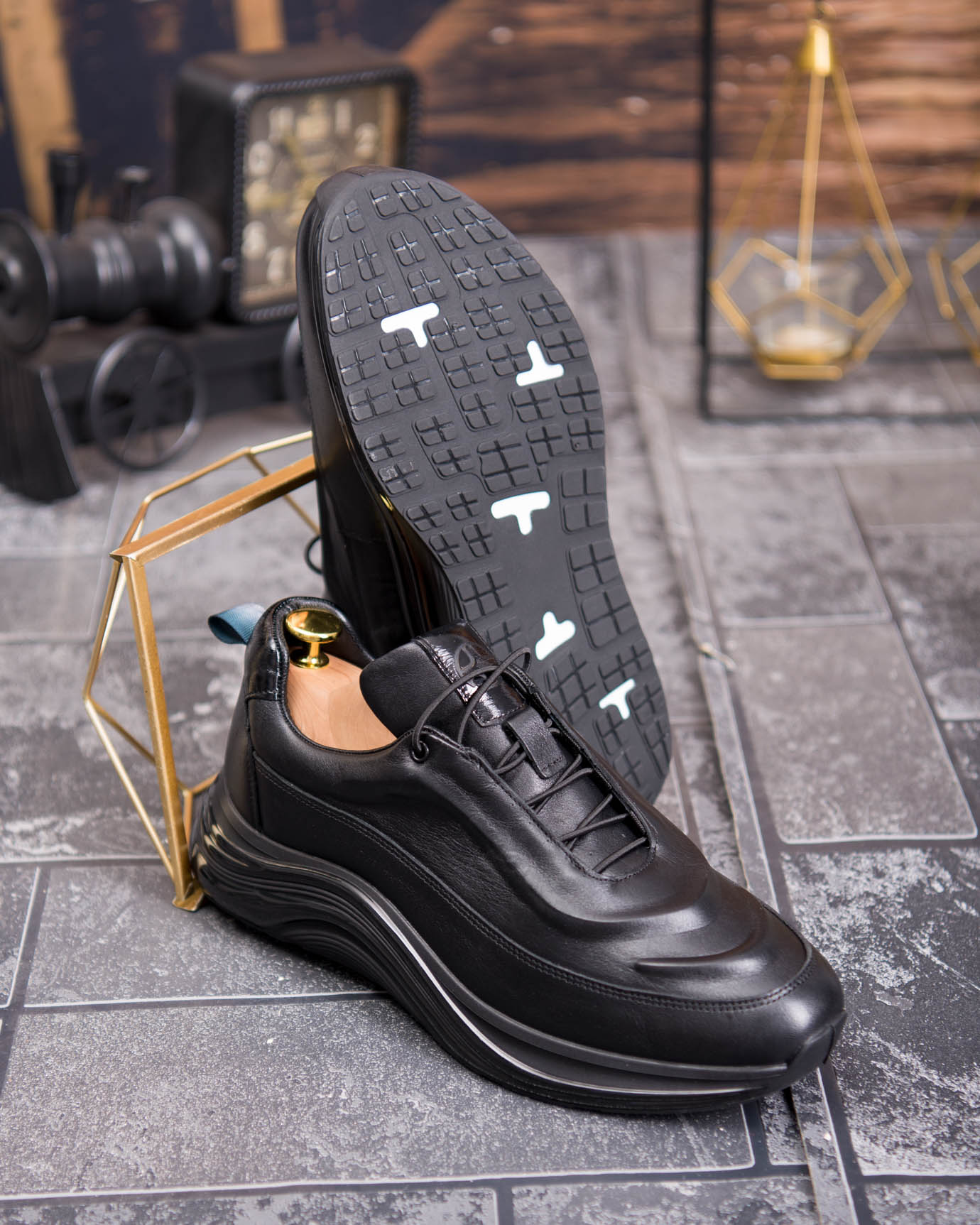 Pantofi bărbătești sport, Negru– Piele naturală- P1939 - imagine 3