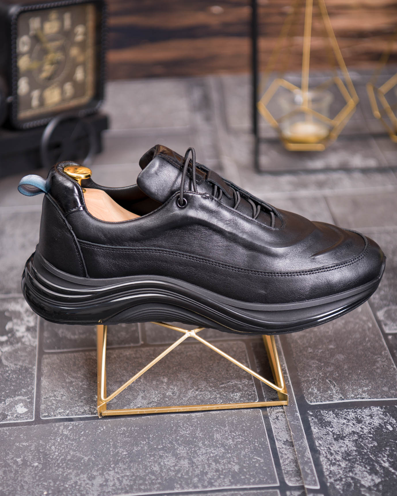 Pantofi bărbătești sport, Negru– Piele naturală- P1939 - imagine 6