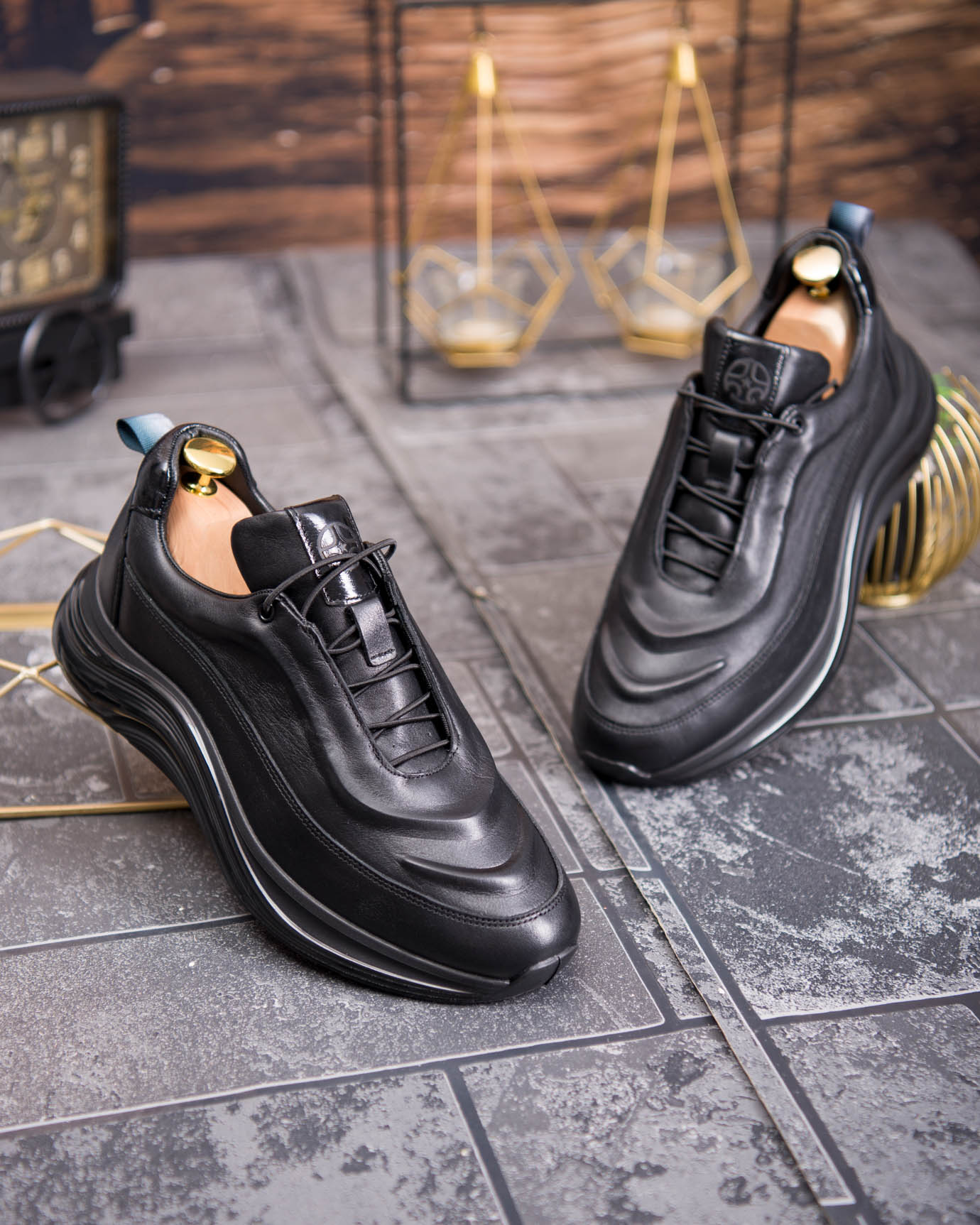 Pantofi bărbătești sport, Negru– Piele naturală- P1939 - imagine 4