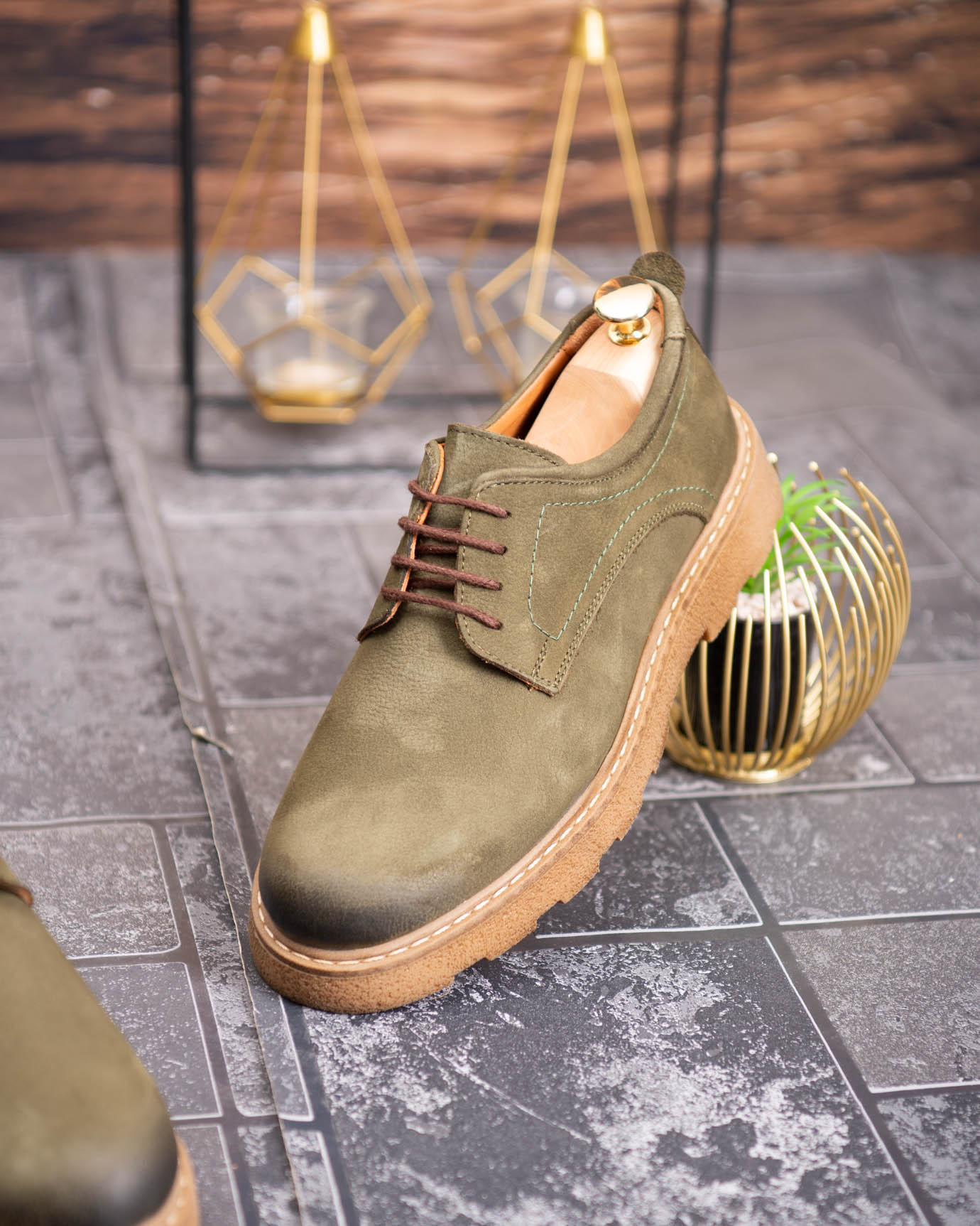 Pantofi bărbătești eleganti, Verzi– Piele intoarsa naturală- P1940 - imagine 4