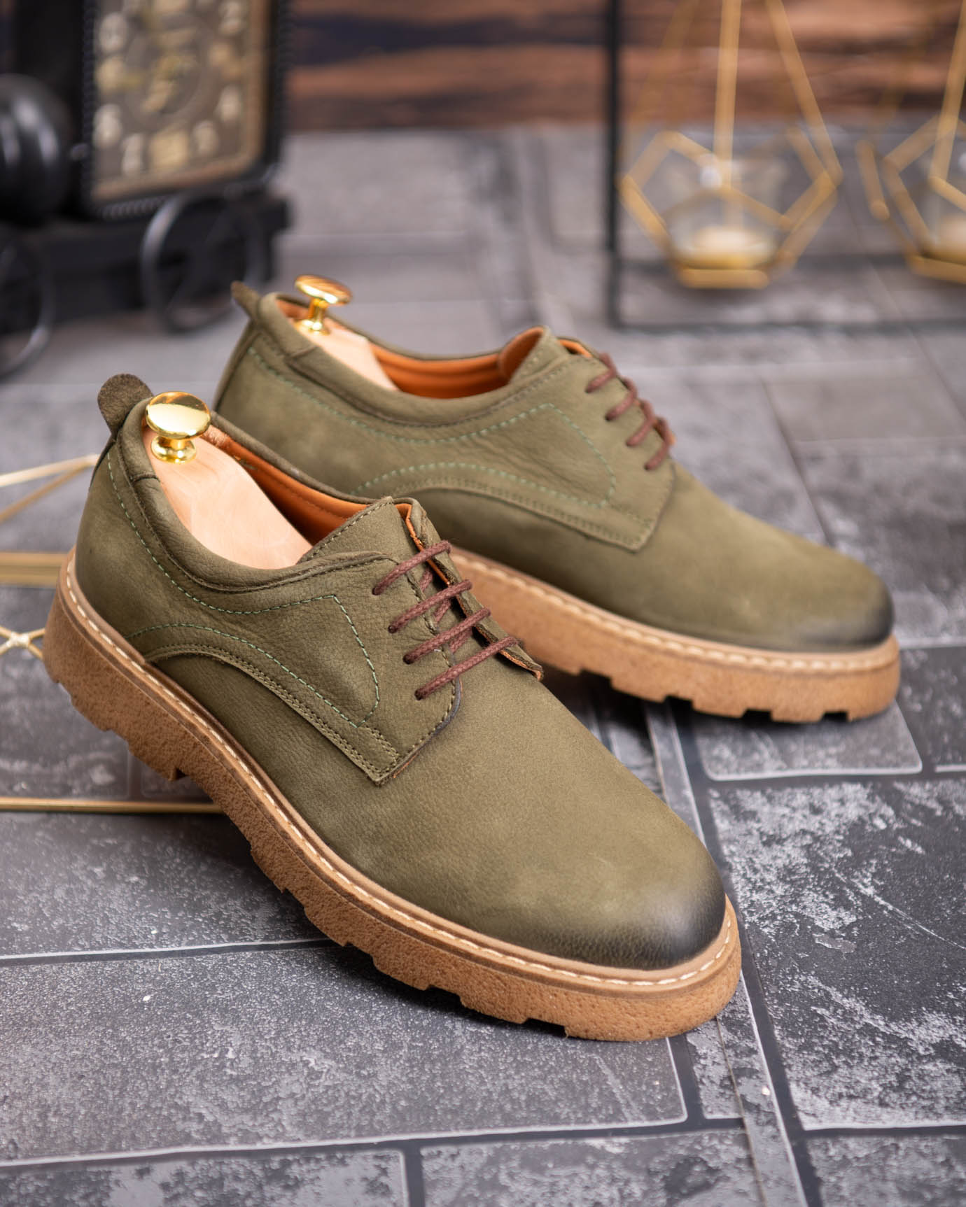 Pantofi bărbătești eleganti, Verzi– Piele intoarsa naturală- P1940 - imagine 2