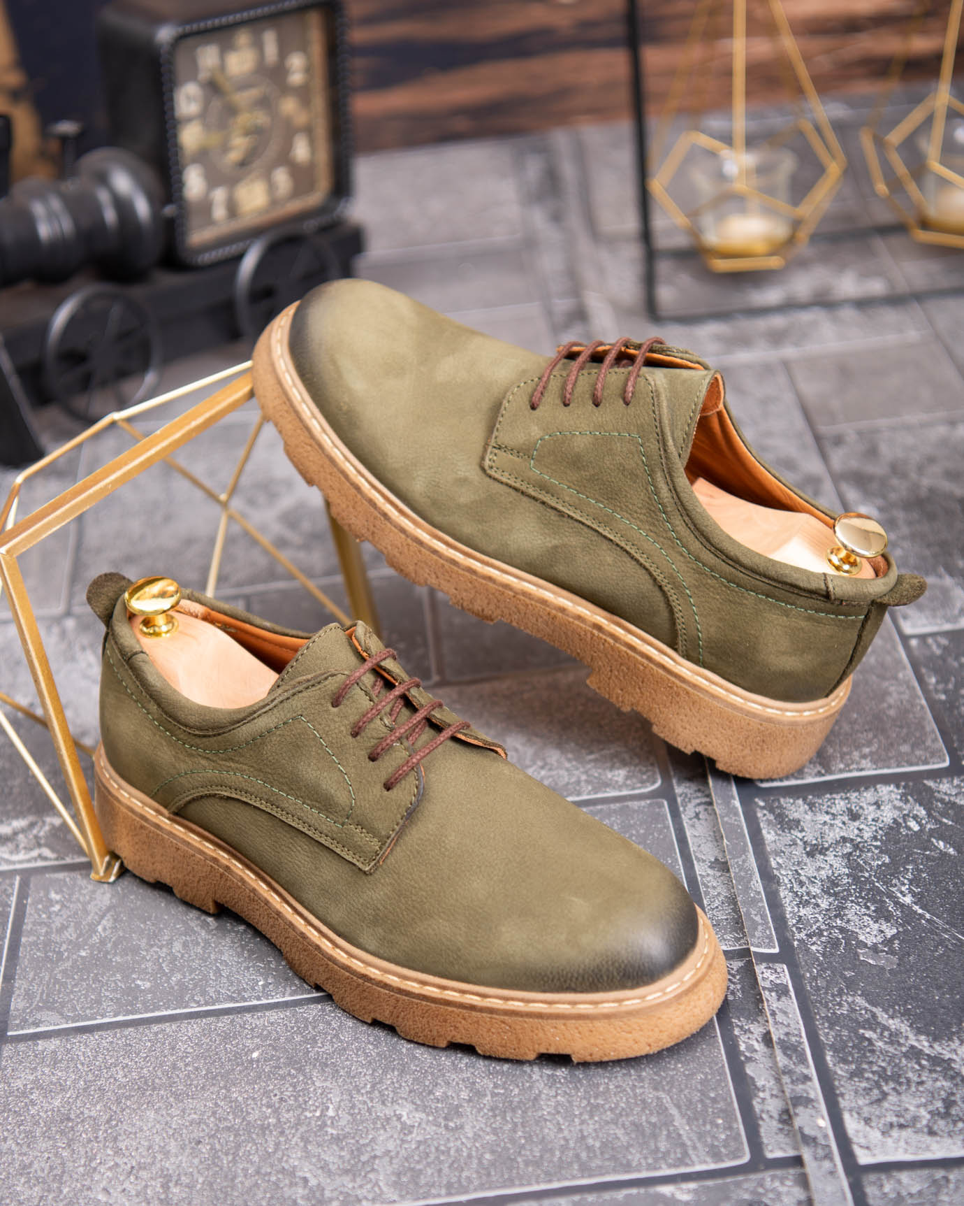 Pantofi bărbătești eleganti, Verzi– Piele intoarsa naturală- P1940 - imagine 3