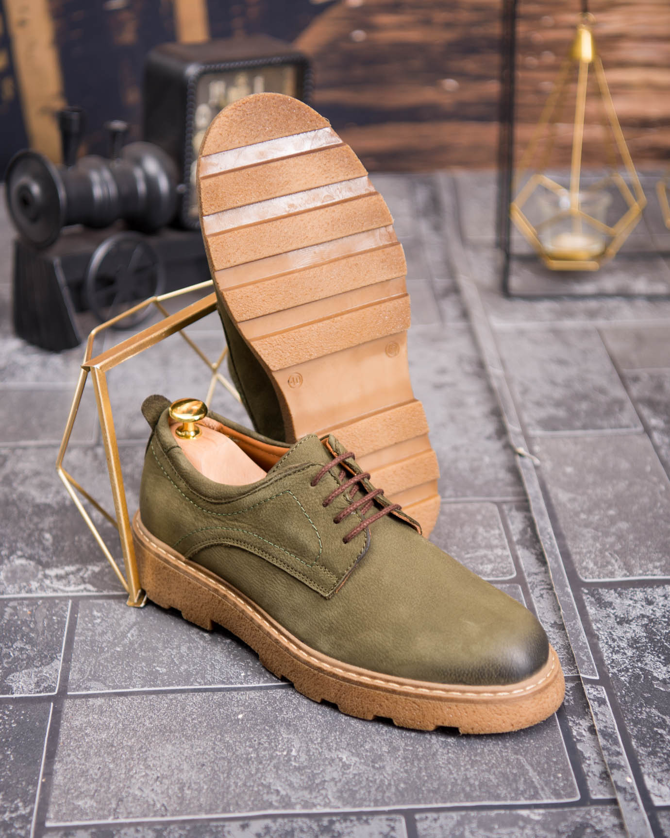 Pantofi bărbătești eleganti, Verzi– Piele intoarsa naturală- P1940 - imagine 5