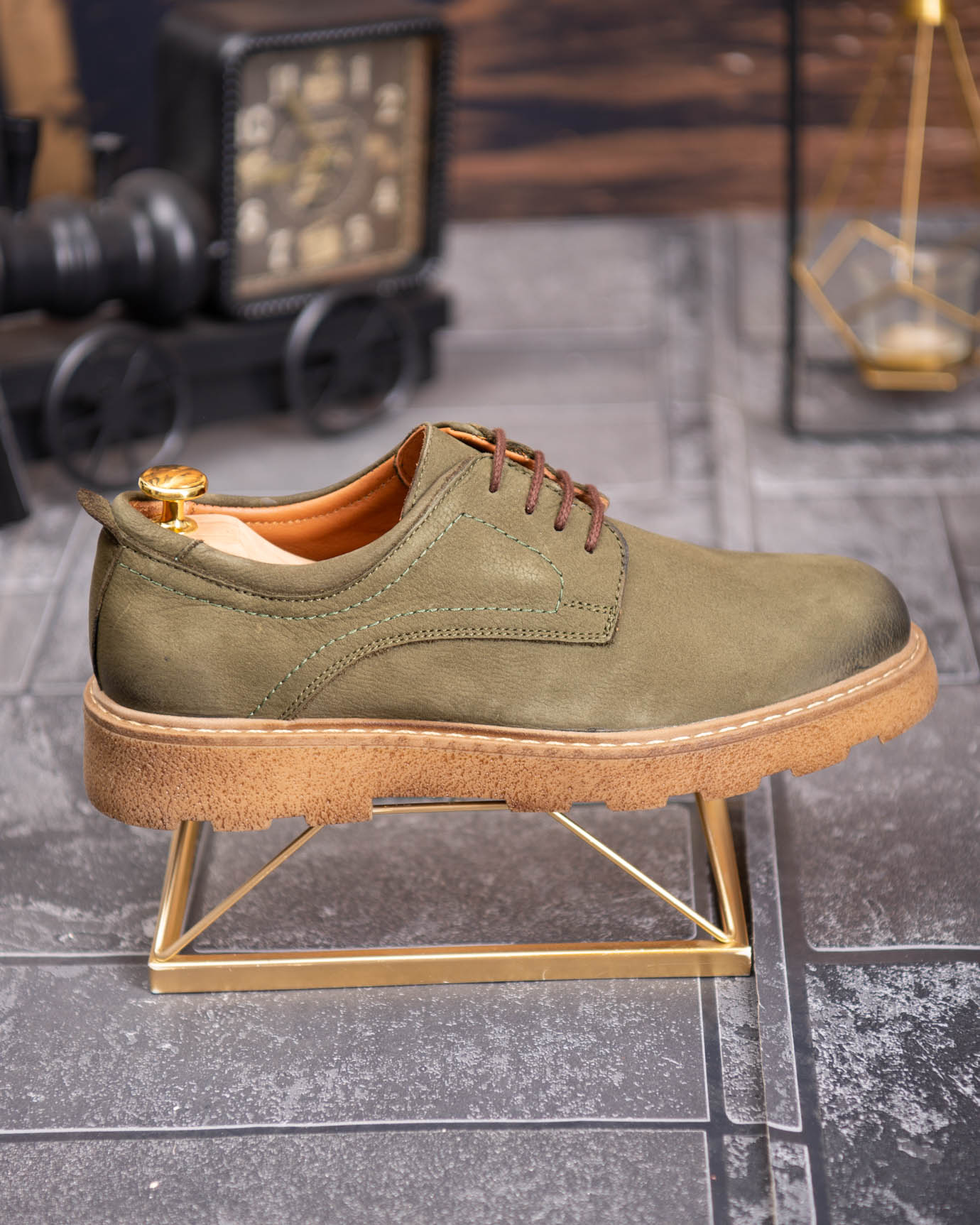 Pantofi bărbătești eleganti, Verzi– Piele intoarsa naturală- P1940 - imagine 6