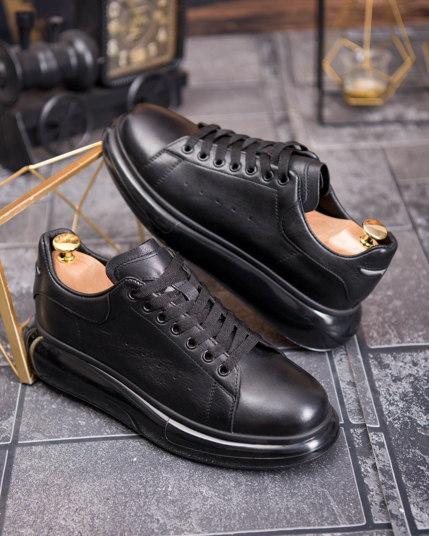 Tenisi bărbătești sport, Negri– Piele naturală- P1942 - imagine 3