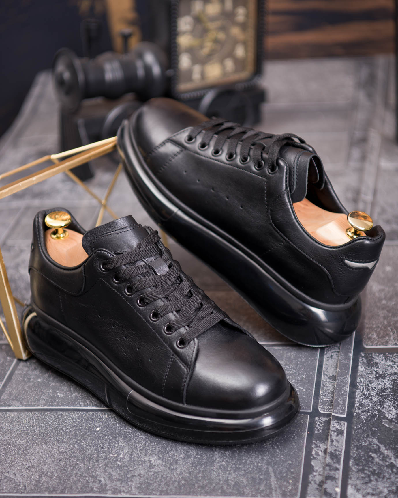 Tenisi bărbătești sport, Negri– Piele naturală- P1942 - imagine 5