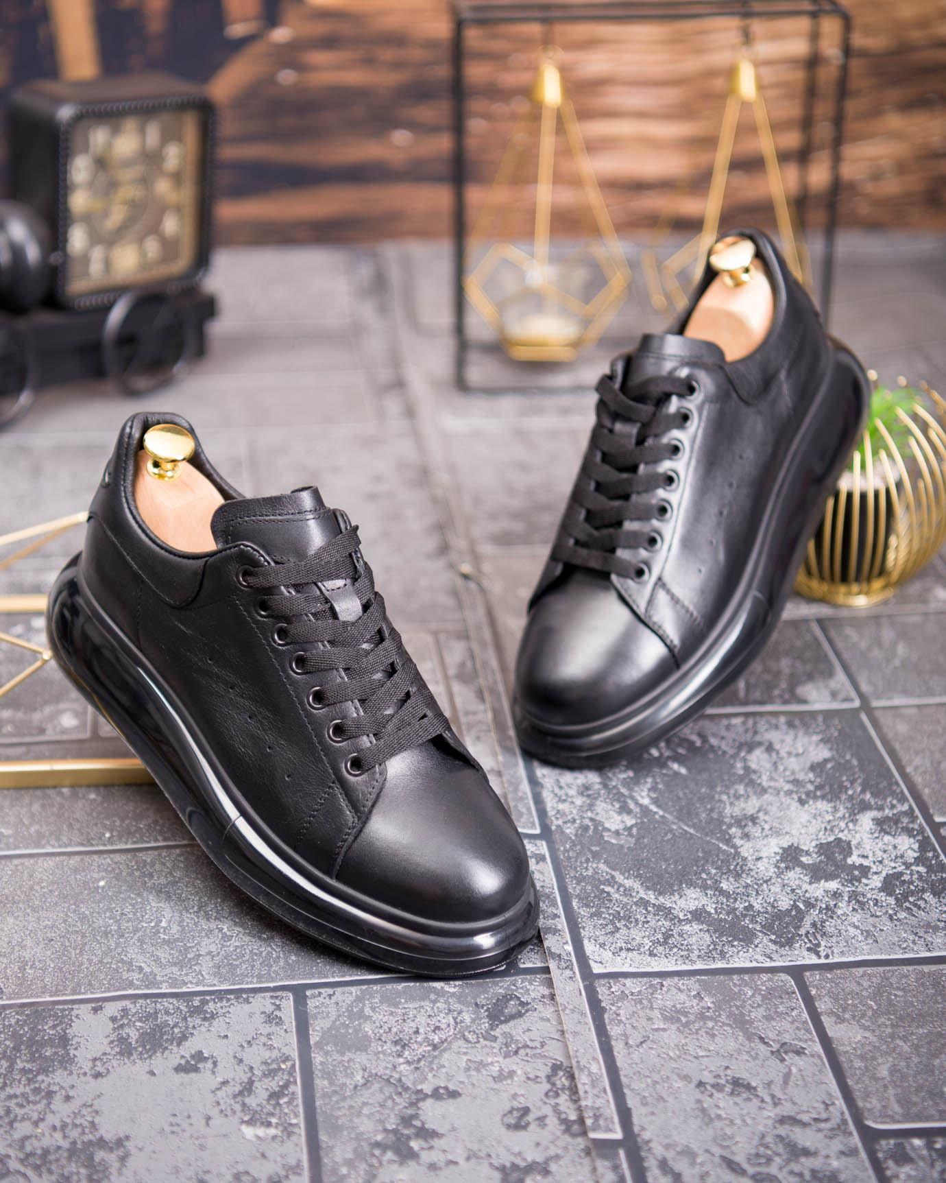 Tenisi bărbătești sport, Negri– Piele naturală- P1942 - imagine 8