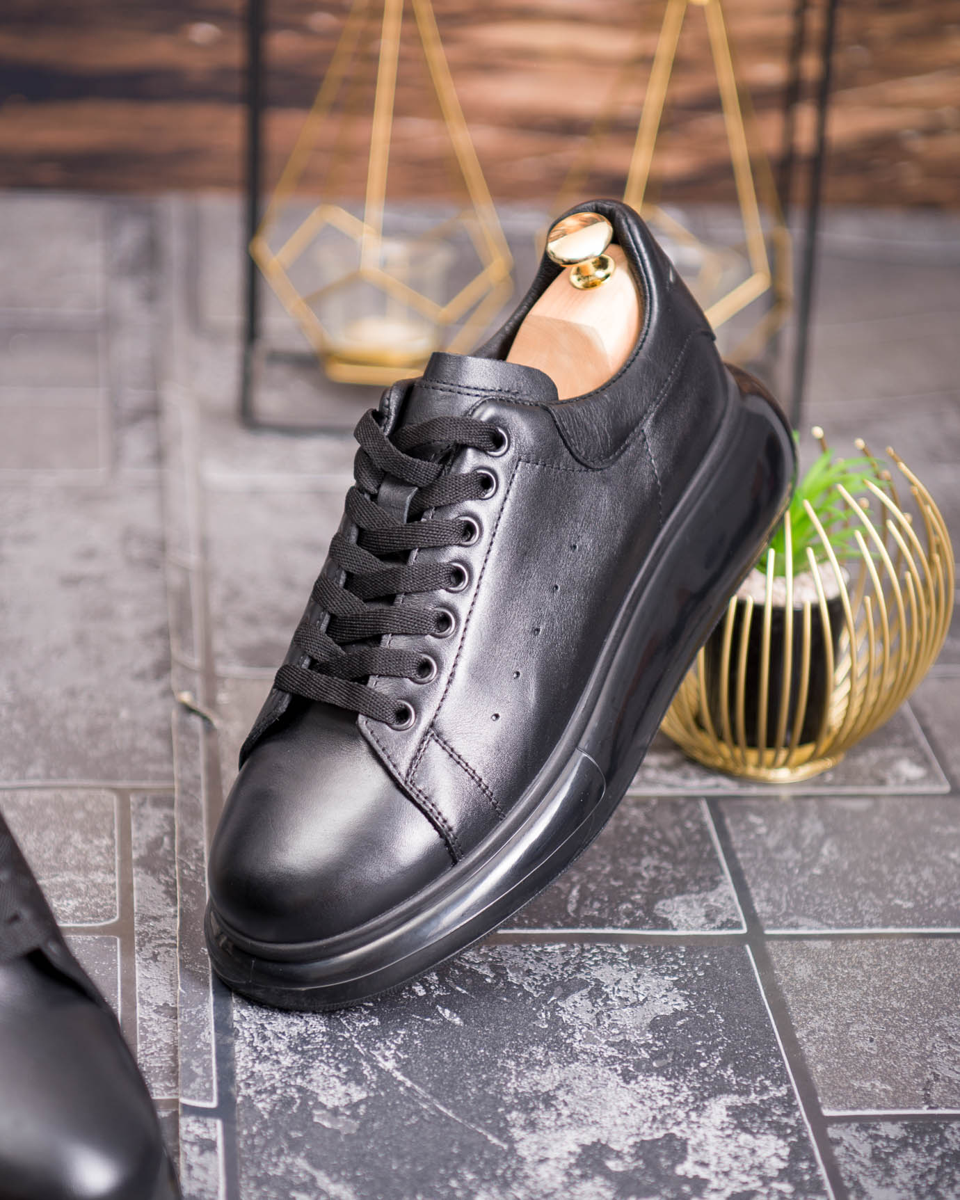 Tenisi bărbătești sport, Negri– Piele naturală- P1942 - imagine 6