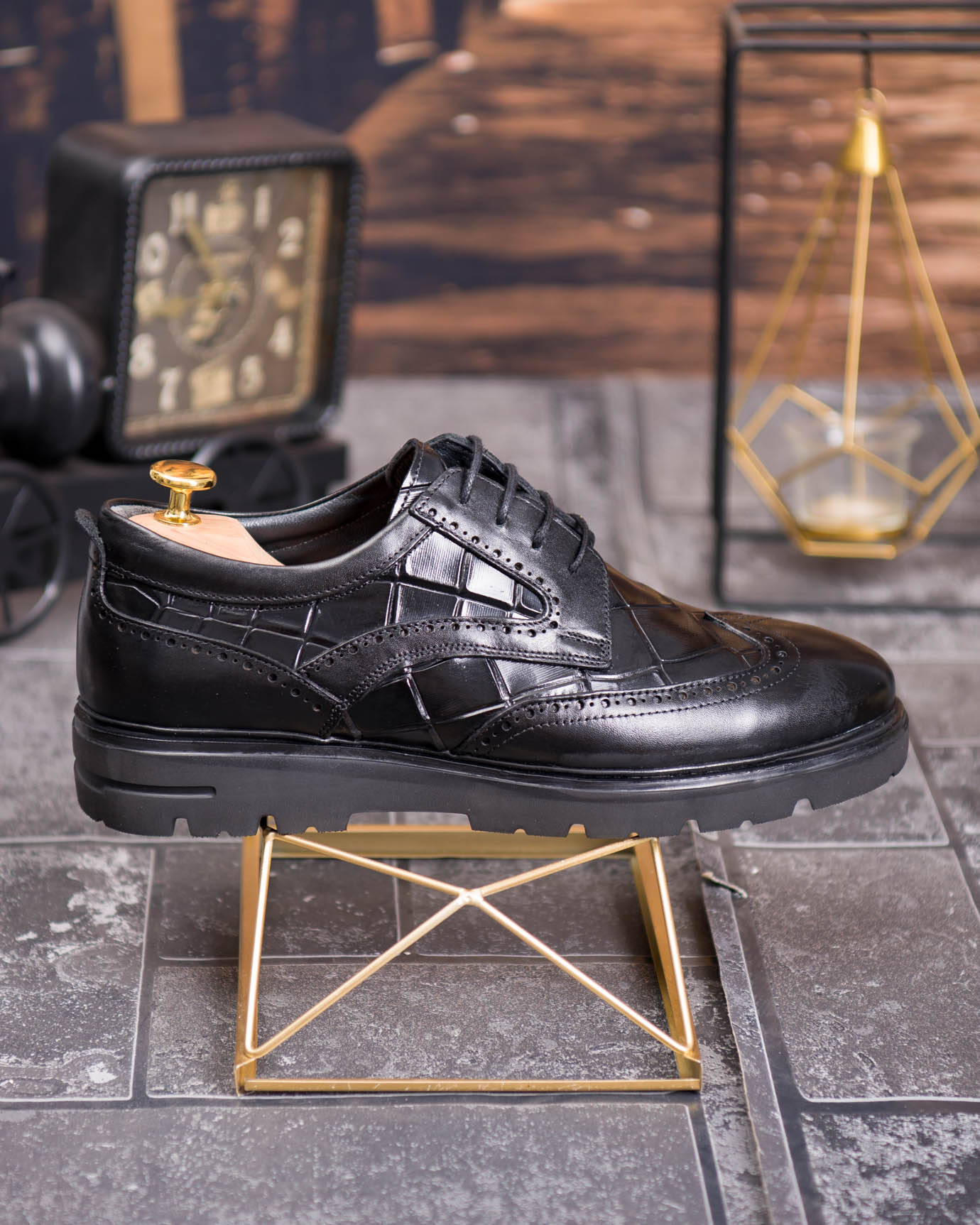 Pantofi bărbătești eleganți, Negru– Piele naturală- P1937 - imagine 5