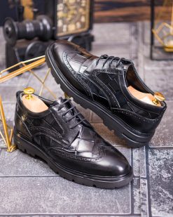 Pantofi bărbătești eleganți, Negru– Piele naturală- P1937