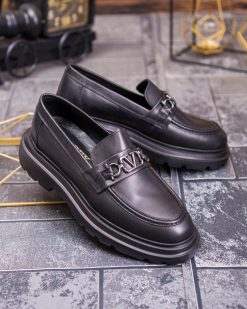 Alternative view of Mocasini de barbati casual, negri, piele naturala, talpa inalta ultra-usoara – AD881