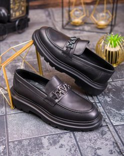 Mocasini de barbati casual, negri, piele naturala, talpa inalta ultra-usoara – AD881