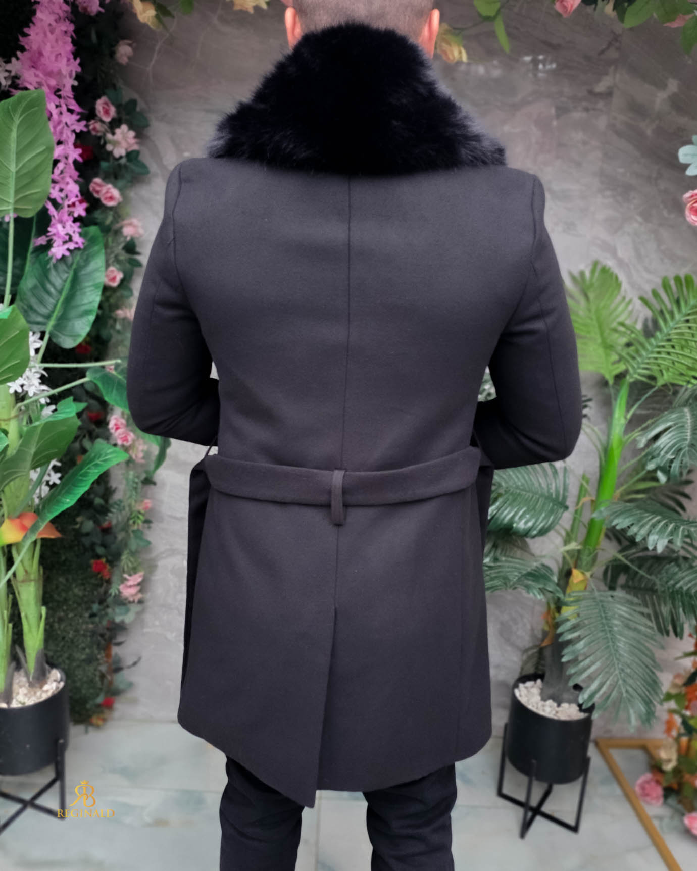 Palton de bărbați, Slim Fit, Negru cu nasturi - PT517 - imagine 7