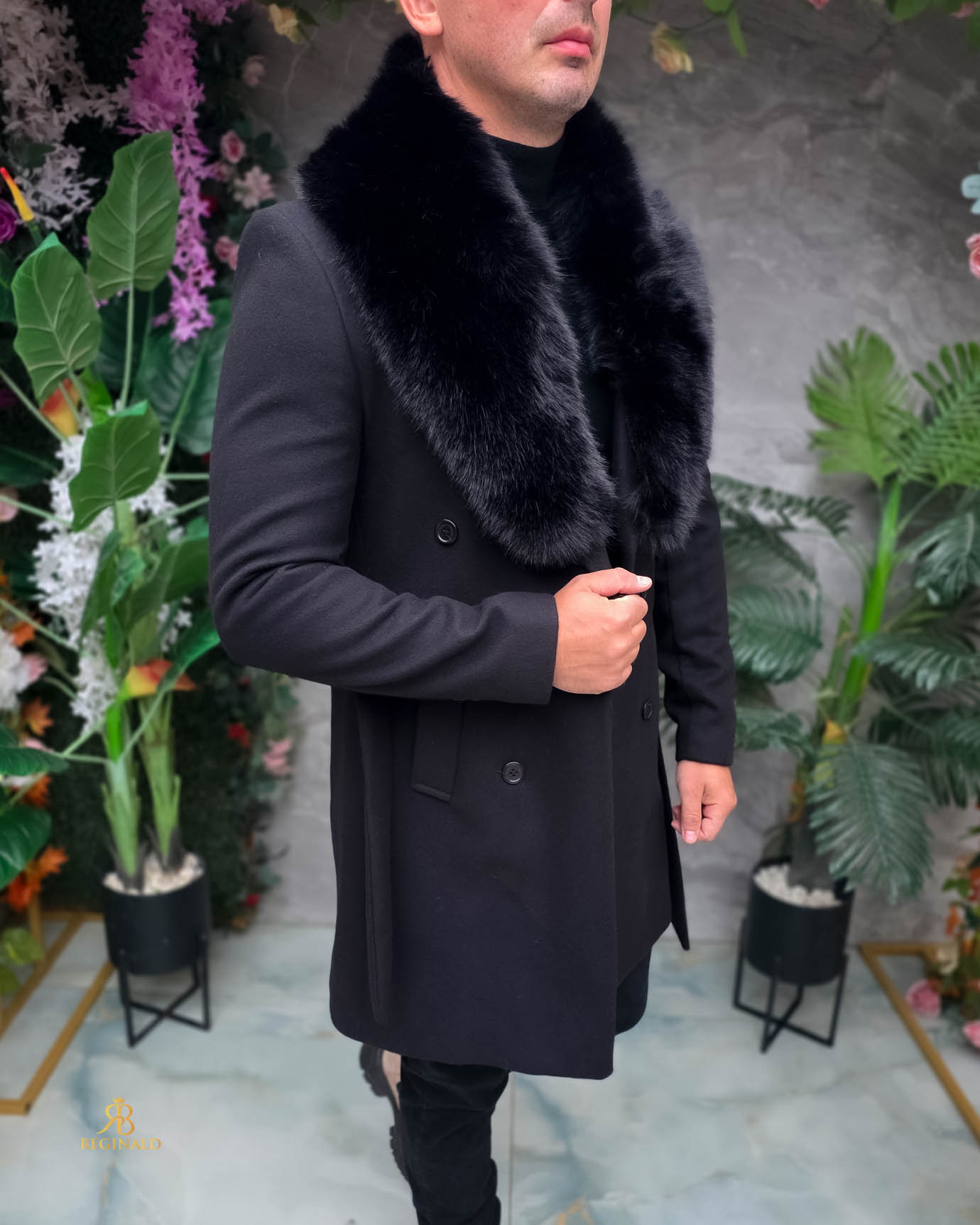 Palton de bărbați, Slim Fit, Negru cu nasturi - PT517 - imagine 6