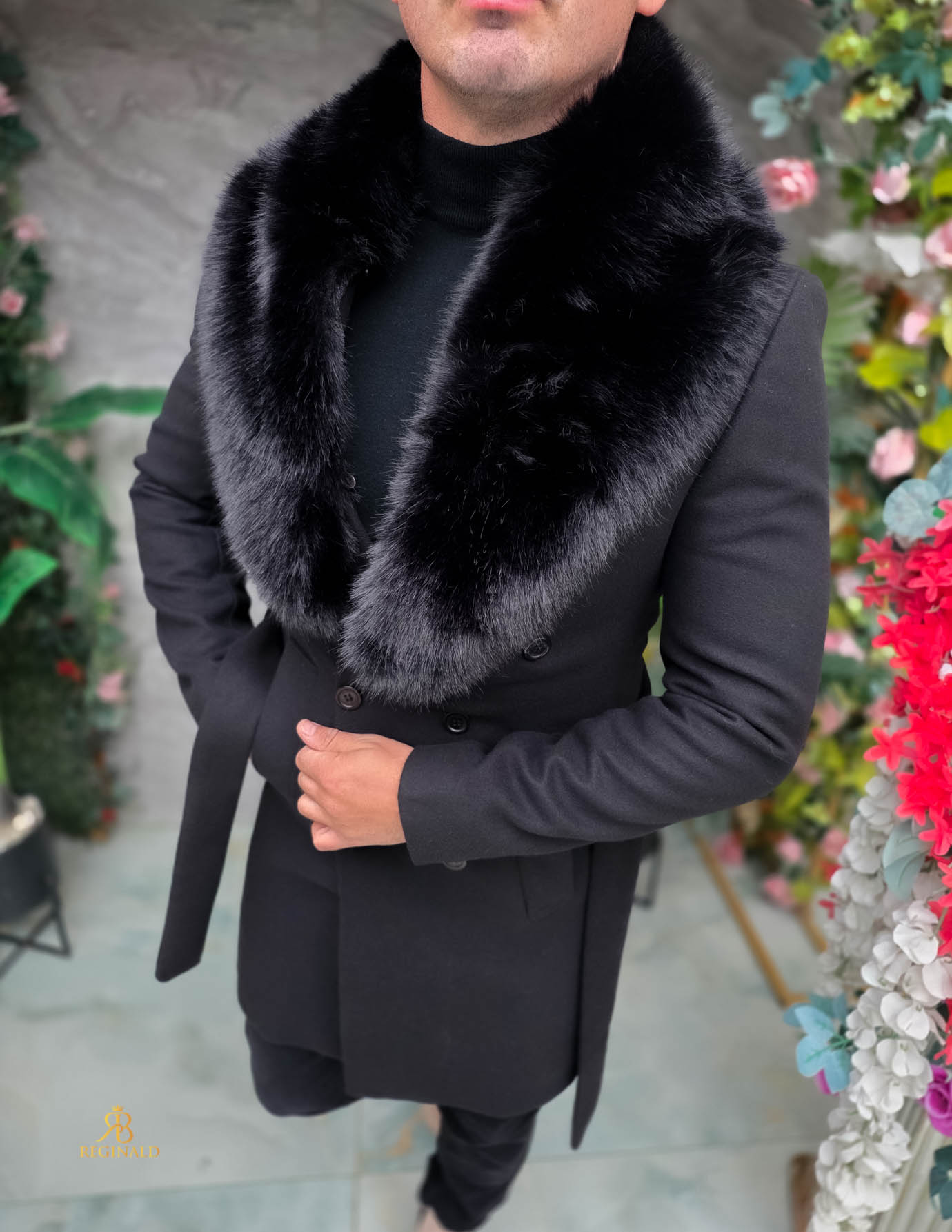 Palton de bărbați, Slim Fit, Negru cu nasturi - PT517 - imagine 4