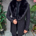 Men's Coat, Slim Fit, Black with buttons - PT517