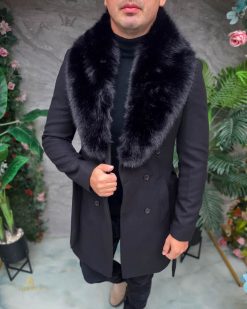 Palton de bărbați, Slim Fit, Negru cu nasturi - PT517