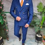 Costum albastru, Sacou si Pantalon, 100% Lana - C5388