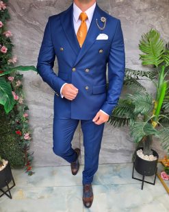 Costum albastru, Sacou si Pantalon, 100% Lana - C5388