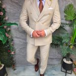 Costum bej, Sacou si Pantalon, 100% Lana - C5389