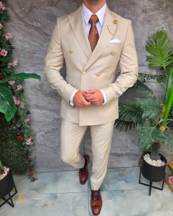 Costum bej, Sacou si Pantalon, 100% Lana - C5389