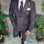 Traje gris oscuro, chaqueta y pantalón, 100% Lana - C5386