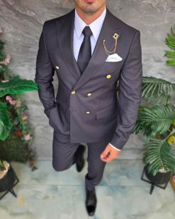 Costum gri inchis, Sacou si Pantalon, 100% Lana - C5386