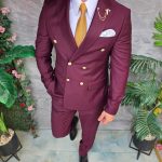 Costum grena, Sacou si Pantalon, 100% Lana - C5387
