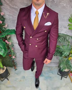 Costum grena, Sacou si Pantalon, 100% Lana - C5387