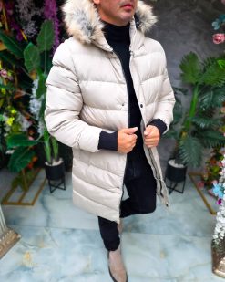 Geaca de bărbați, bej, groasa, cu gluga - GC891