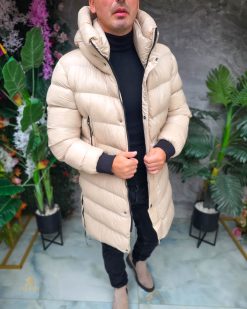 Geaca de bărbați, crem, groasa, cu gluga - GC893