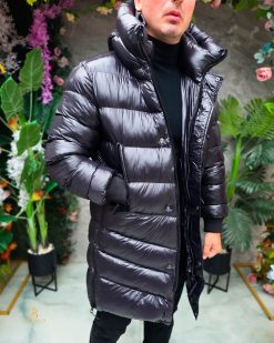 Geaca de bărbați, neagra, groasa, cu gluga - GC889