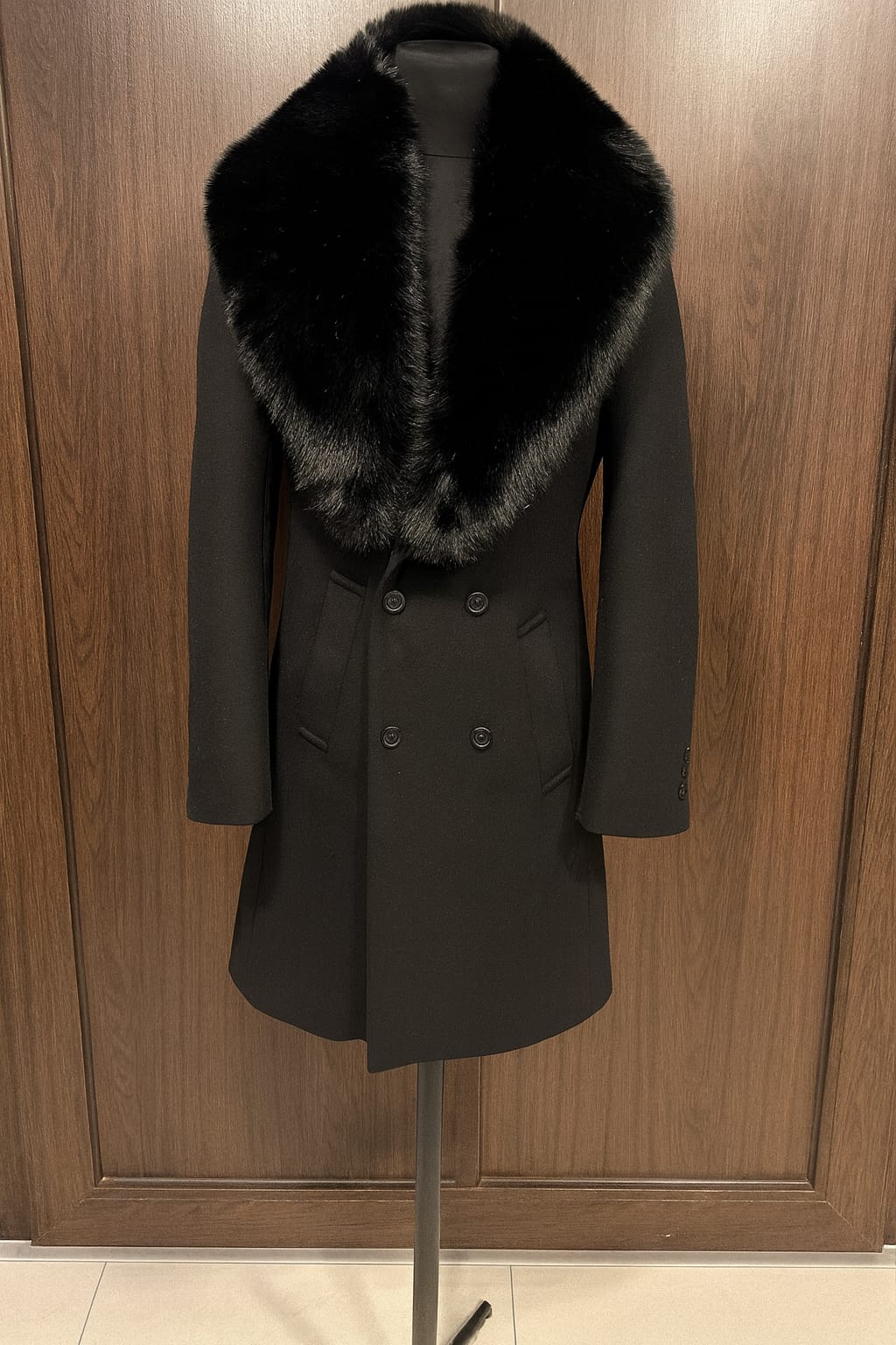 Palton de bărbați, Slim Fit, Negru cu nasturi - PT517 - imagine 8