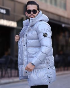 Geaca de bărbați, gri, groasa, cu gluga - GC895