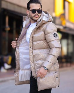 Geaca de bărbați, crem, groasa, cu gluga - GC896