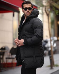 Geaca de bărbați, neagra, groasa, cu gluga - GC898