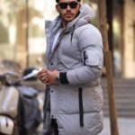 Geaca de bărbați, gri, groasa, cu gluga - GC899