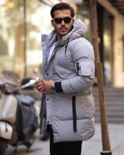 Geaca de bărbați, gri, groasa, cu gluga - GC899