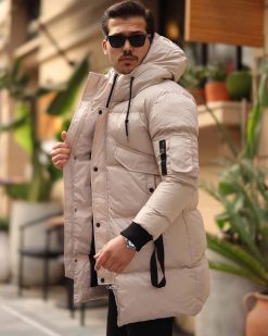 Geaca de bărbați, crem, groasa, cu gluga - GC900