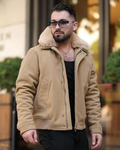 Jacheta de bărbați, crem, guler de blana - GC901