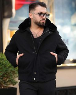 Jacheta de bărbați, neagra, guler de blana - GC902