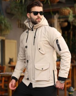 Jacheta de bărbați, crem, cu gluga- GC903